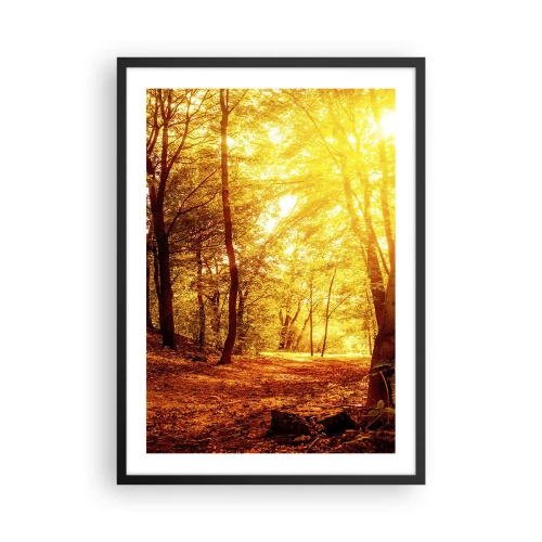 Poster in cornice nera - Tramonto che illumina una foresta autunnale piena di foglie dorate - 50x70cm - Verso la radura dorata - Decorazione murale moderna per soggiorno e camera da letto ARTTOR