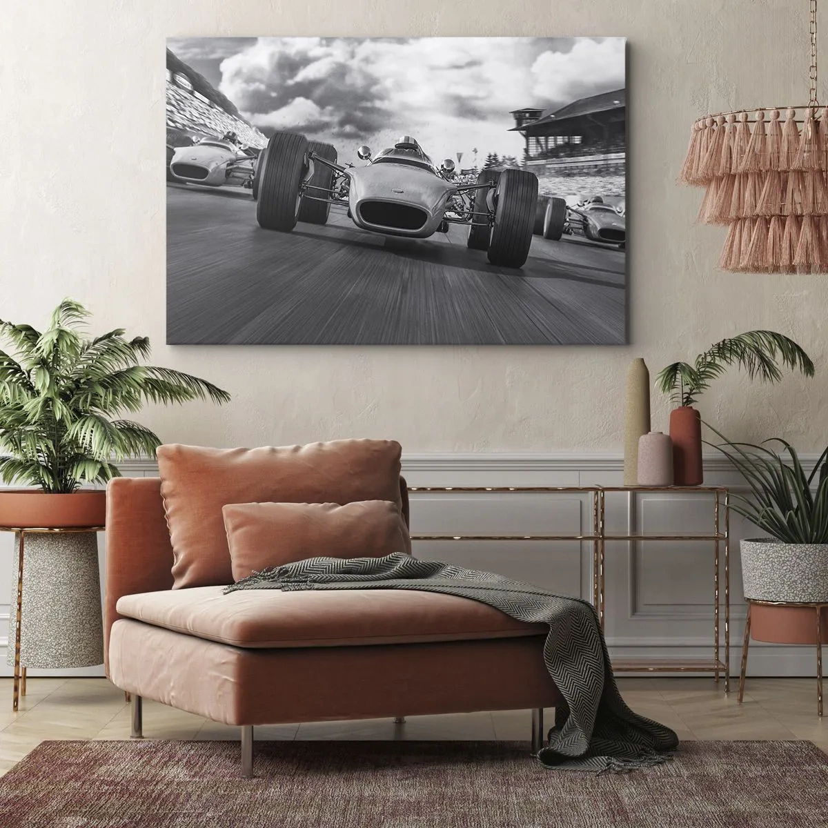 Quadro su tela - Stampe su Tela - Gara di auto d'epoca in movimento - 70x50cm - C'è la forza! - Decorazione murale moderna per soggiorno e camera da letto ARTTOR