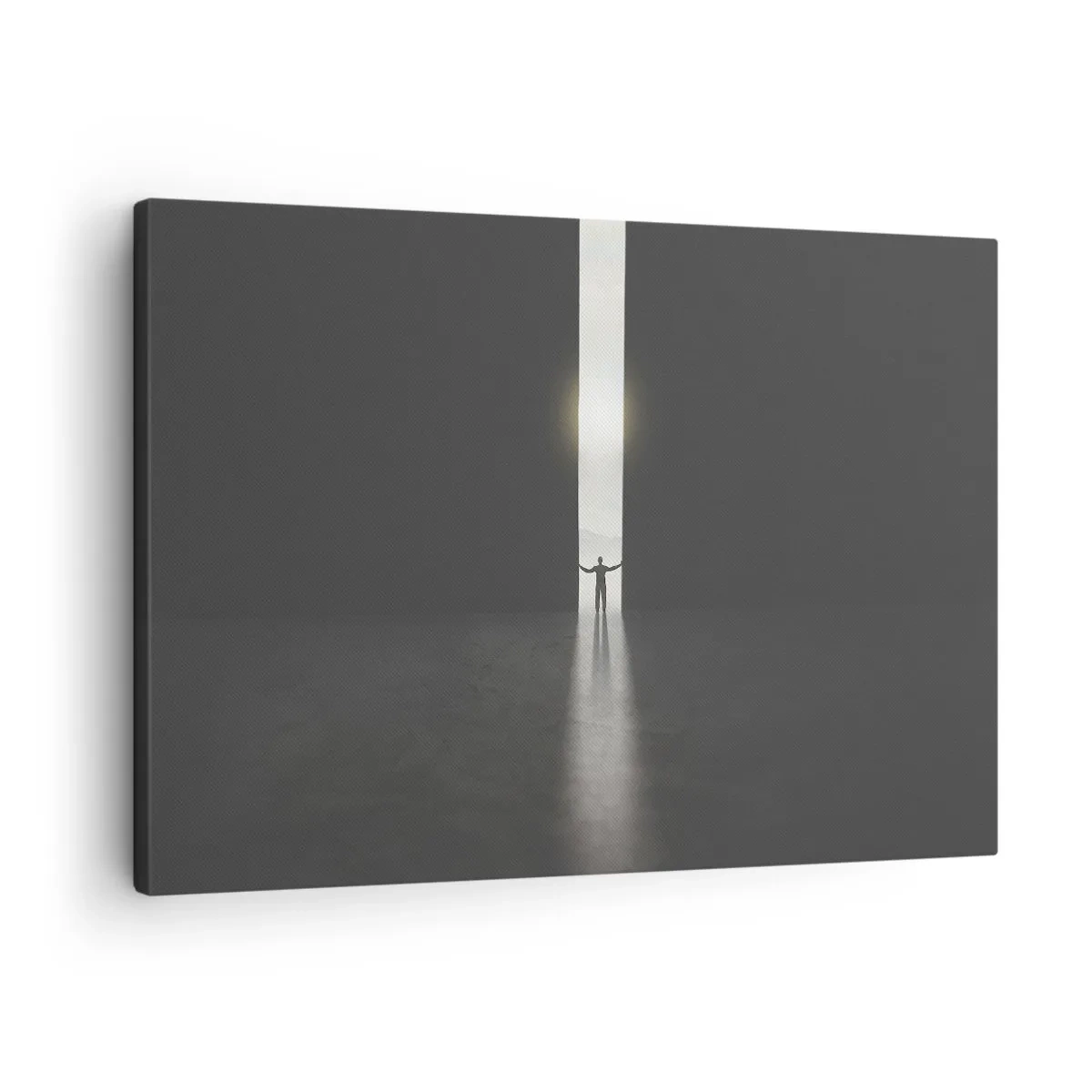 Quadro su tela - Stampe su Tela - Un uomo in piedi alla luce di una stretta fessura in uno spazio buio - 70x50cm - Un passo verso un chiaro futuro - Decorazione murale moderna per soggiorno e camera da letto ARTTOR