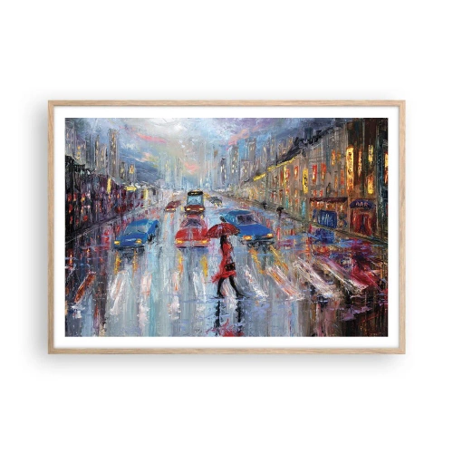 Poster in cornice rovere chiaro - Pomeriggio di pioggia in città - 100x70 cm
