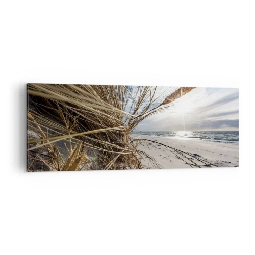 Quadro su tela - Stampe su Tela - Una spiaggia con erba secca sulle dune e vista sul mare - 140x50cm - L'incontro degli elementi - Decorazione murale moderna per soggiorno e camera da letto ARTTOR