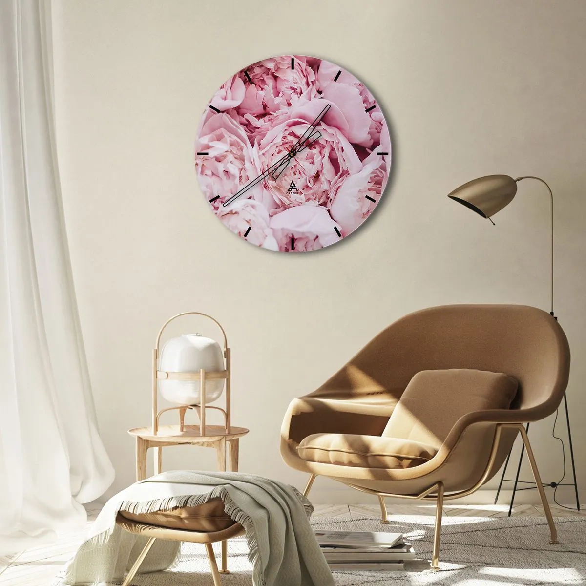 Orologio da parete - Orologio in Vetro - Un primo piano di peonie rosa pastello in piena fioritura - 30x30cm - Morbide e profumate - Decorazione murale moderna per soggiorno, cucina e camera da letto ARTTOR