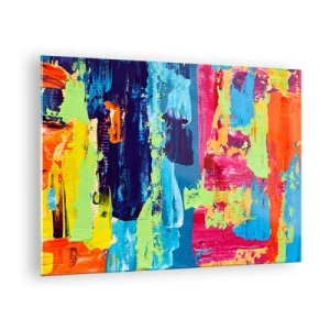 Quadro su vetro - Un'illustrazione di un dipinto astratto dai colori intensi - 70x50cm - La vita è bella! - Decorazione murale moderna per soggiorno e camera da letto ARTTOR