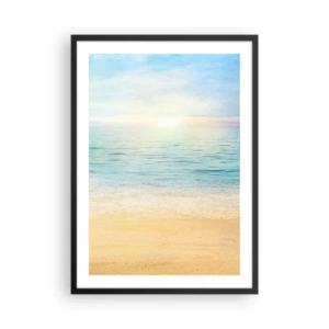 Poster in cornice nera - Vista tranquilla sulla spiaggia e sul mare all'alba - 50x70cm - Il grande blu - Decorazione murale moderna per soggiorno e camera da letto ARTTOR