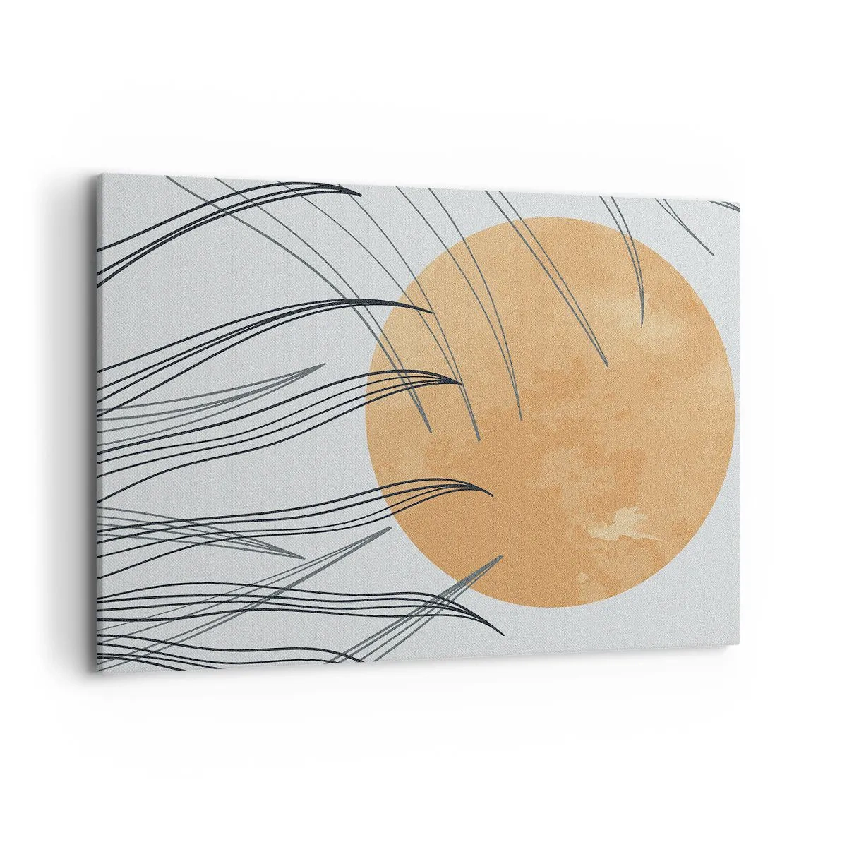 Quadro su tela - Stampe su Tela - Fili d'erba astratti sullo sfondo di un grande sole arancione - 100x70cm - Sempre verso il sole - Decorazione murale moderna per soggiorno e camera da letto ARTTOR