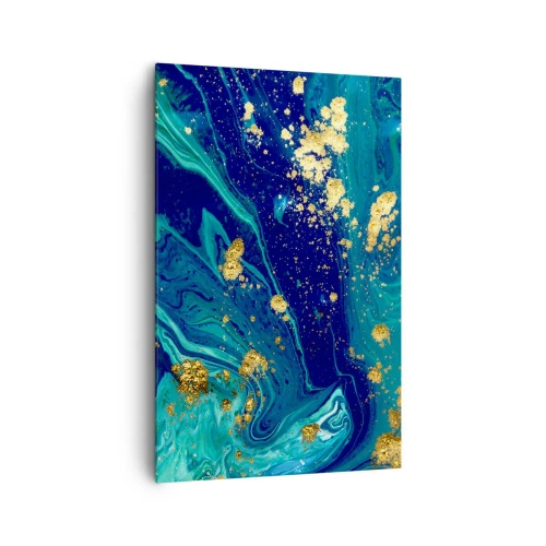 Quadro su tela - Stampe su Tela - Una composizione astratta con accenti blu, verdi e dorati. - 80x120cm - Petali di sole - Decorazione murale moderna per soggiorno e camera da letto ARTTOR