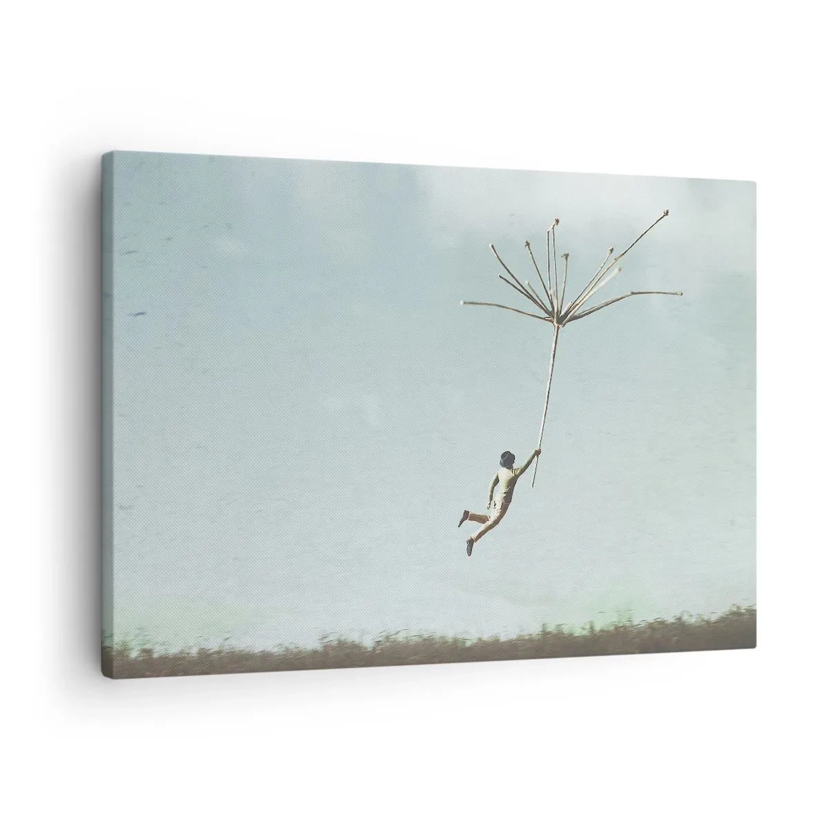 Quadro su tela - Stampe su Tela - Una figura sollevata da un grande seme di tarassaco - 70x50cm - Aquiloni, denti di leone, vento - Decorazione murale moderna per soggiorno e camera da letto ARTTOR