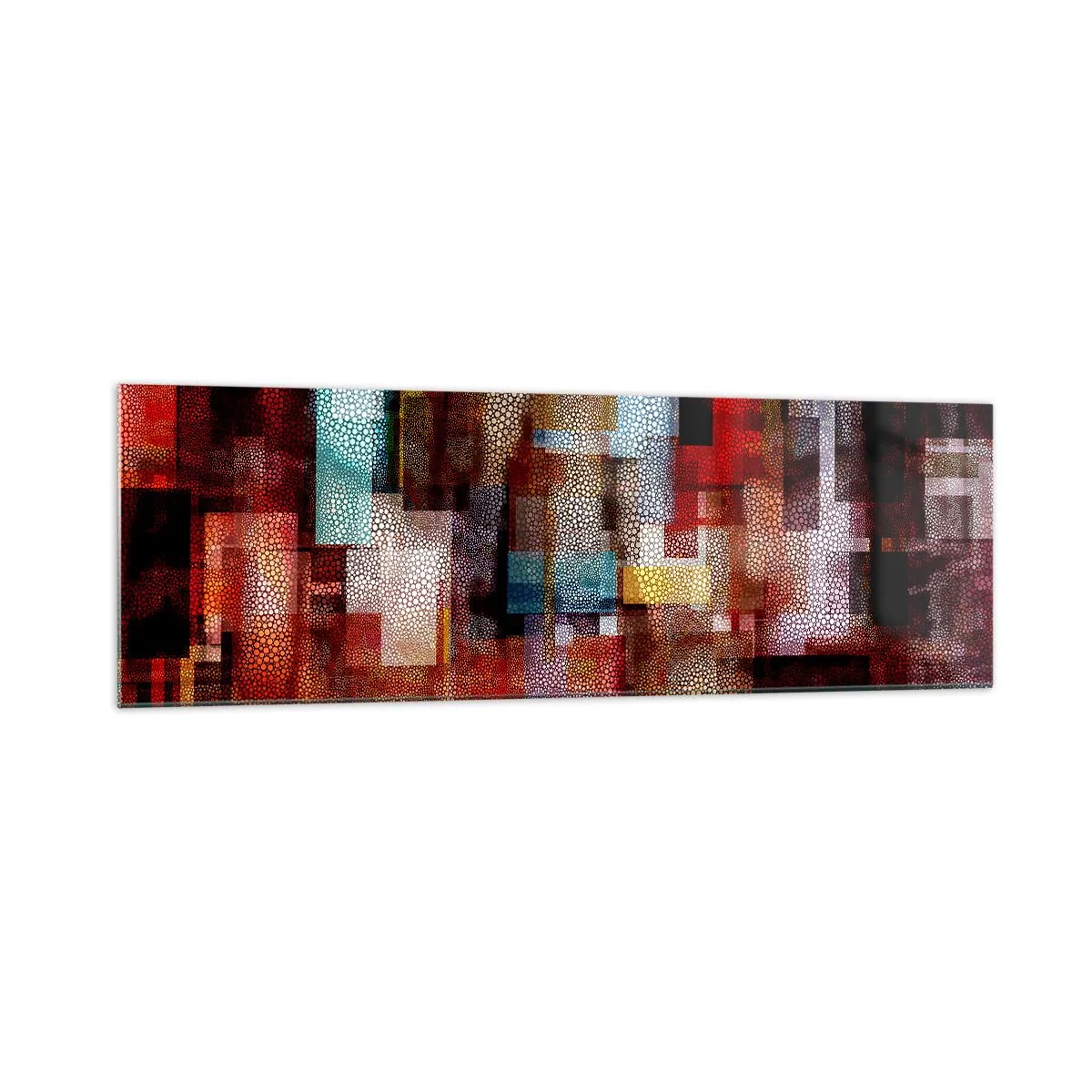 Quadro su vetro - Astrazione geometrica in intense tonalità di rosso - 160x50cm - Confusione aggrovigliata - Decorazione murale moderna per soggiorno e camera da letto ARTTOR