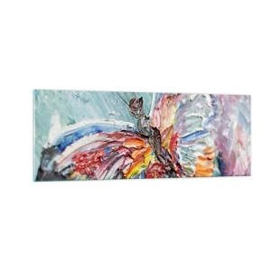 Quadro su vetro - Farfalla colorata in impasto su sfondo pastello - 140x50cm - Dipinto dalla natura - Decorazione murale moderna per soggiorno e camera da letto ARTTOR