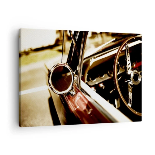 Quadro su tela - Stampe su Tela - Primo piano dello specchietto e degli interni di un'auto retrò classica - 70x50cm - Auto con un'anima - Decorazione murale moderna per soggiorno e camera da letto ARTTOR