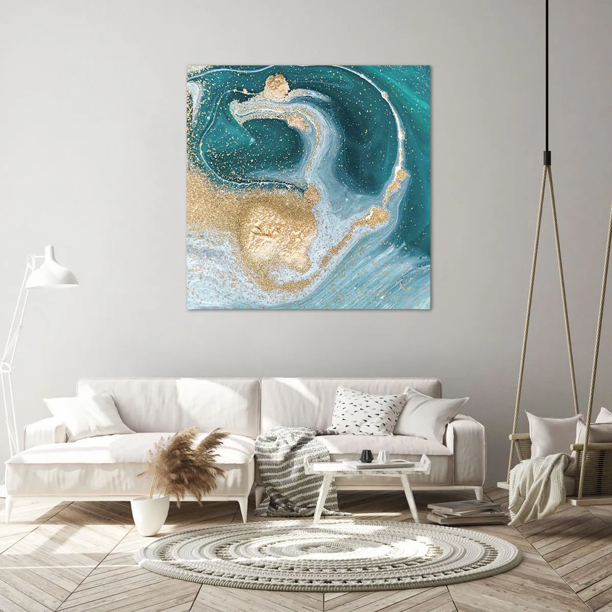 Quadro su tela - Stampe su Tela - Vortice di oro e turchese - 50x50 cm