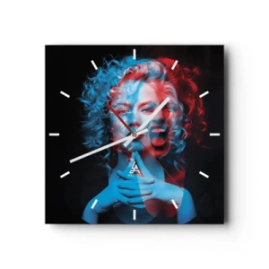 Orologio da parete - Orologio in Vetro - Doppio ritratto di donna in rosso e blu - 30x30cm - Alter ego - Decorazione murale moderna per soggiorno e camera da letto ARTTOR
