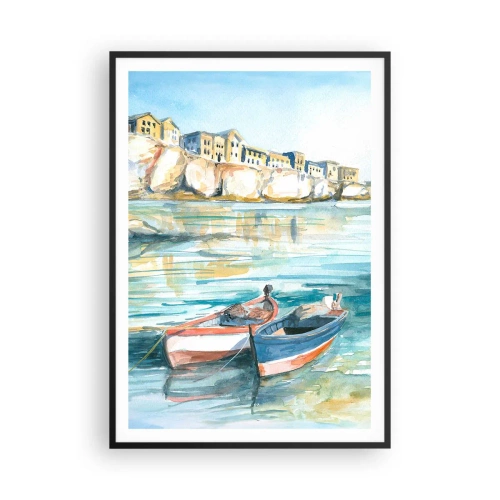 Poster in cornice nera - Paesaggio in azzurro - 70x100 cm