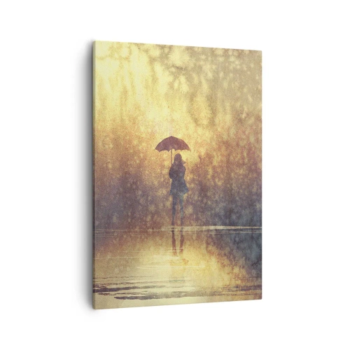 Quadro su tela - Stampe su Tela - Una figura con un ombrello in un paesaggio nebbioso pieno di riflessi - 50x70cm - Sento che qualcuno mi guarda - Decorazione murale moderna per soggiorno e camera da letto ARTTOR
