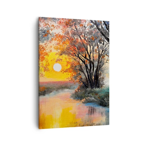 Quadro su tela - Stampe su Tela - Tramonto sul fiume in un paesaggio autunnale - 50x70cm - Atmosfera autunnale - Decorazione murale moderna per soggiorno e camera da letto ARTTOR