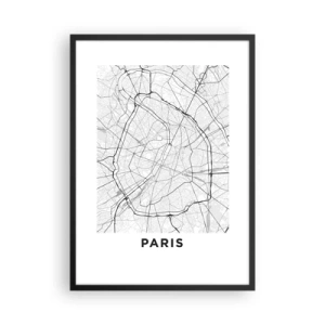 Poster in cornice nera - Una mappa di Parigi in stile minimalista in bianco e nero. - 50x70cm - Il fiore di Parigi - Decorazione murale moderna per soggiorno e camera da letto ARTTOR
