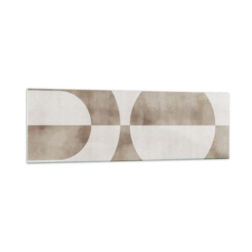 Quadro su vetro - Un dipinto astratto nei toni del beige con forme geometriche e simmetria. - 160x50cm - Analogie e differenze - Decorazione murale moderna per soggiorno e camera da letto ARTTOR
