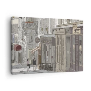 Quadro su tela - Stampe su Tela - Illustrazione di una strada cittadina con caffè e negozi - 70x50cm - Gioie cittadine - Decorazione murale moderna per soggiorno e camera da letto ARTTOR
