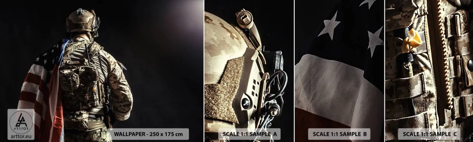 Campione di Fotomurale Adesivo Deluxe Sticker - Proprio per questo - Soldato, Bandiera americana, Commando - 100x30 cm