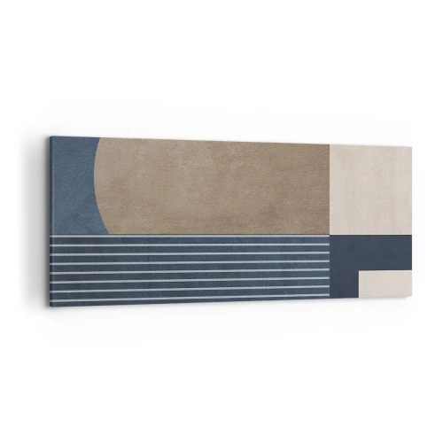 Quadro su tela - Stampe su Tela - Figure geometriche nei toni del beige e del blu navy con linee - 120x50cm - Composizione di semplicità e rotondità - Decorazione murale moderna per soggiorno e camera da letto ARTTOR