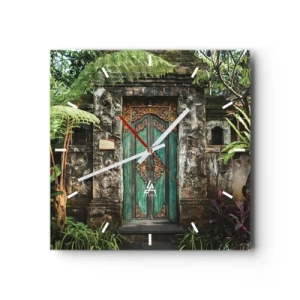 Orologio da parete - Orologio in Vetro - Porte decorative circondate da vegetazione tropicale - 30x30cm - Le porte verso un mondo esotico - Decorazione murale moderna per soggiorno e camera da letto ARTTOR