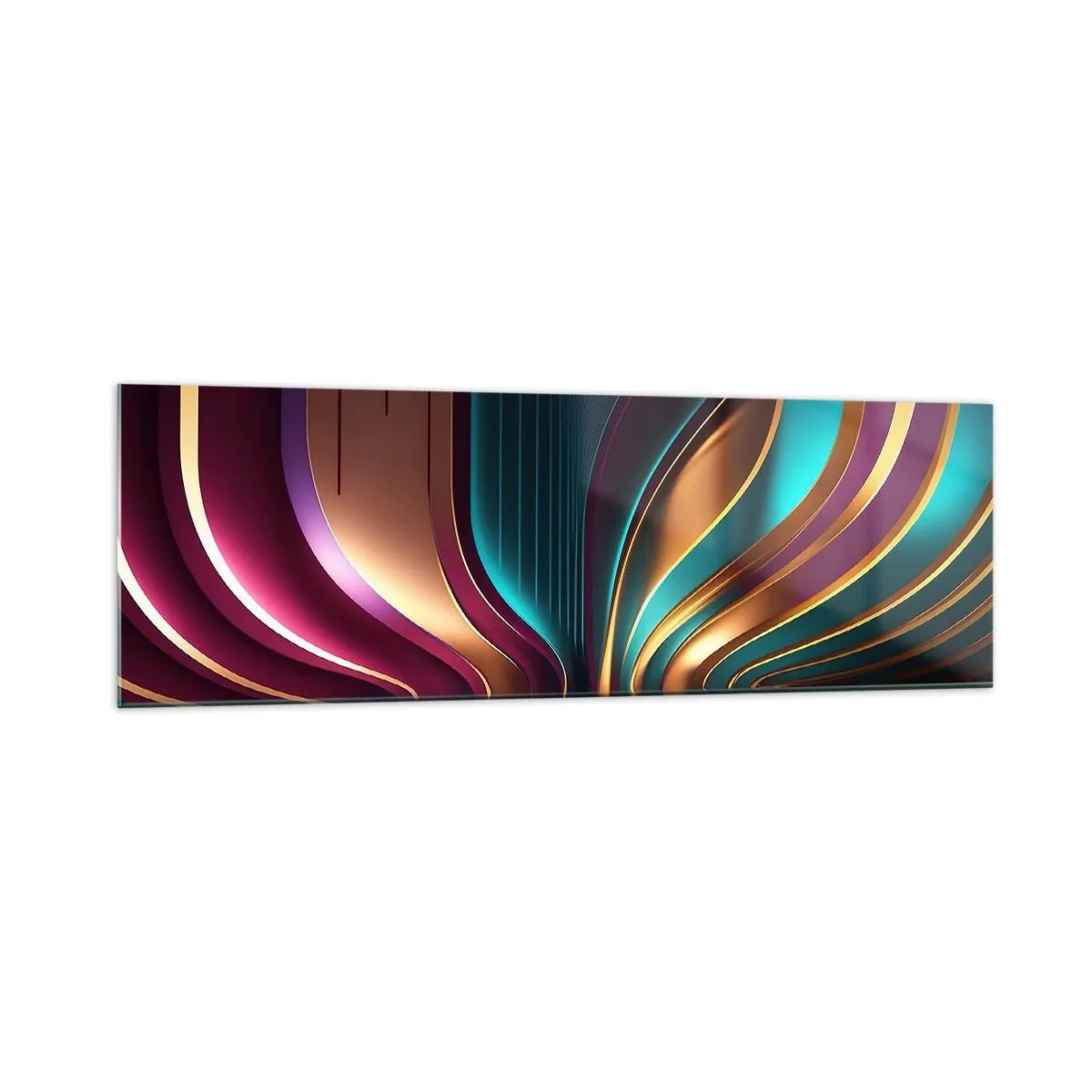 Quadro su vetro - Astrazione futuristica con colori intensi e curve - 160x50cm - Architettura di luce - Decorazione murale moderna per soggiorno e camera da letto ARTTOR