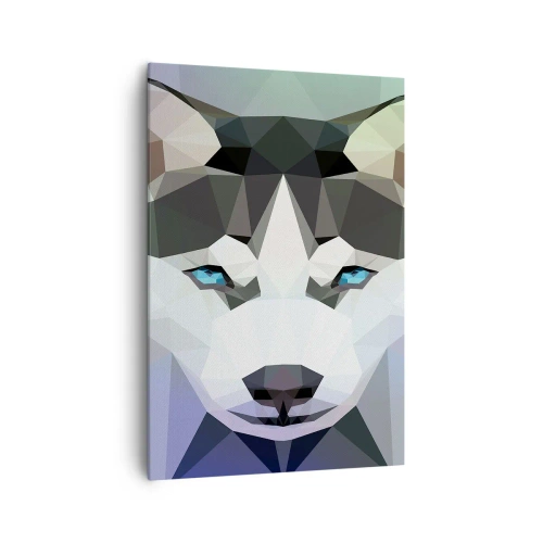 Quadro su tela - Stampe su Tela - Lupo geometrico con espressivi occhi azzurri - 70x100cm - Ricordo delle nevi del nord - Decorazione murale moderna per soggiorno e camera da letto ARTTOR