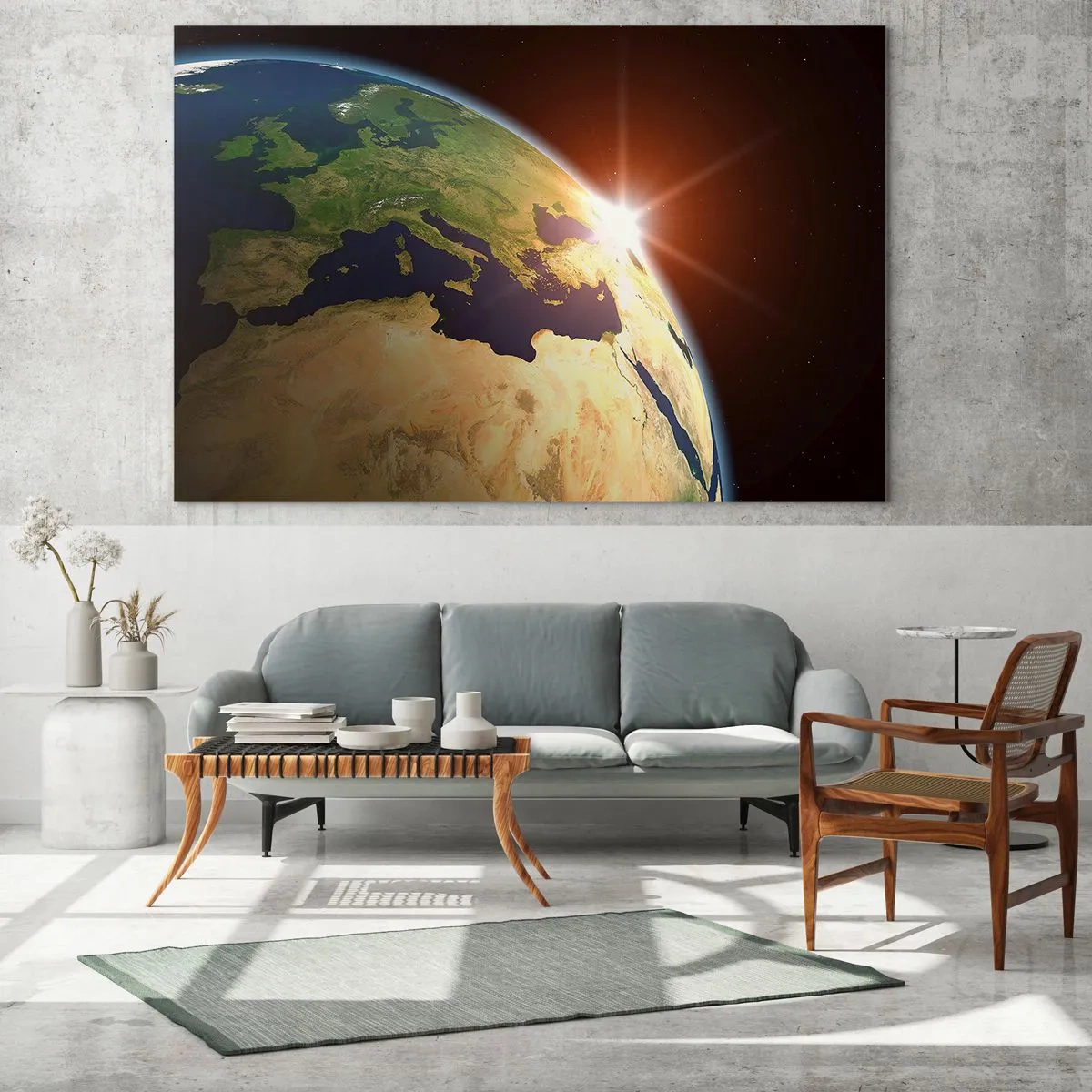 Quadro su vetro - La Terra illuminata dal sole nascente dallo spazio - 100x70cm - Il sorgere del sole - Decorazione murale moderna per soggiorno e camera da letto ARTTOR