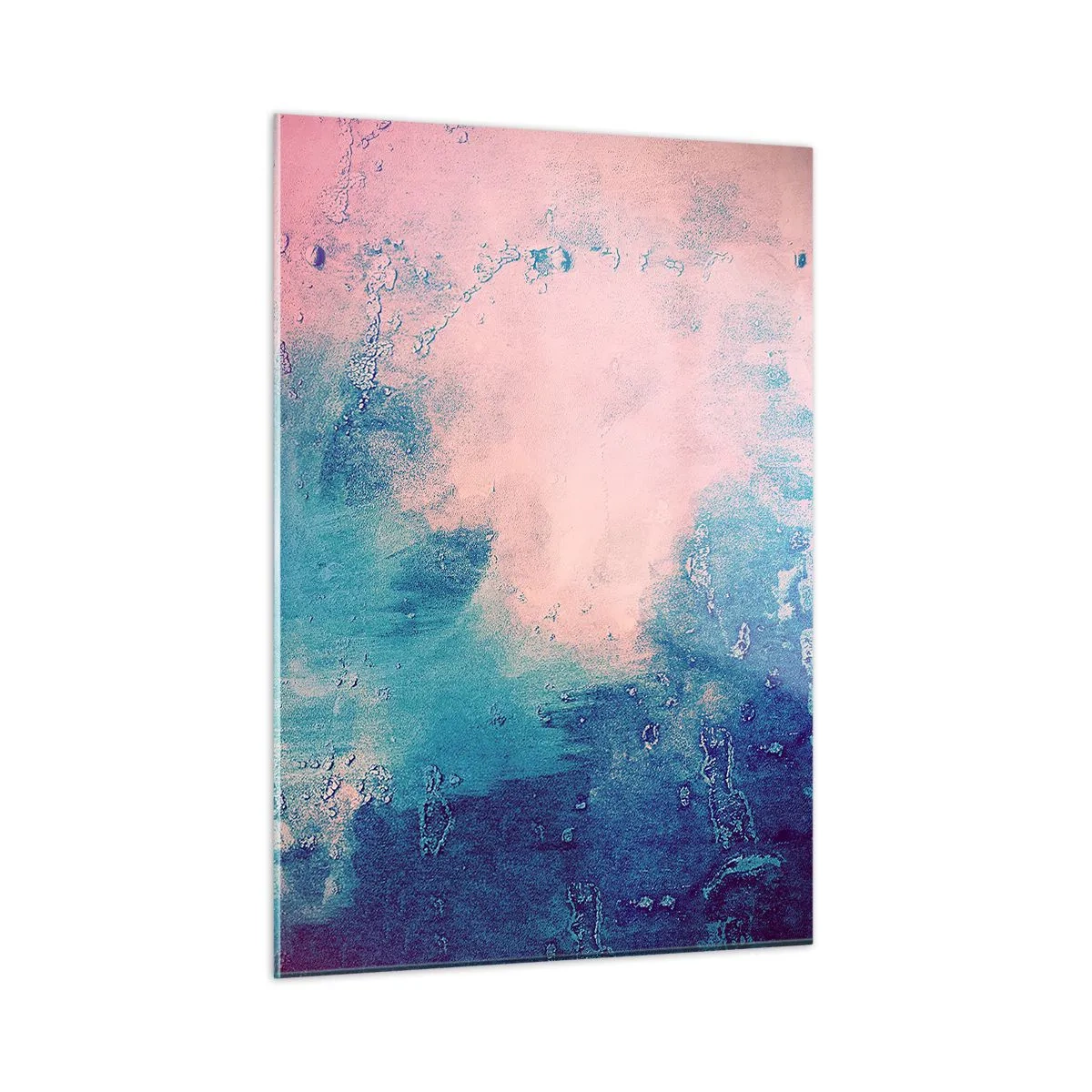 Quadro su vetro - Una combinazione astratta di blu e rosa cipria con texture - 50x70cm - Abbracci nel blu - Decorazione murale moderna per soggiorno e camera da letto ARTTOR
