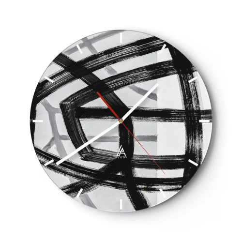 Orologio da parete - Orologio in Vetro - Pennellate nere dinamiche che creano motivi tridimensionali - 30x30cm - Costruendo la profondità - Decorazione murale moderna per soggiorno, cucina e camera da letto ARTTOR