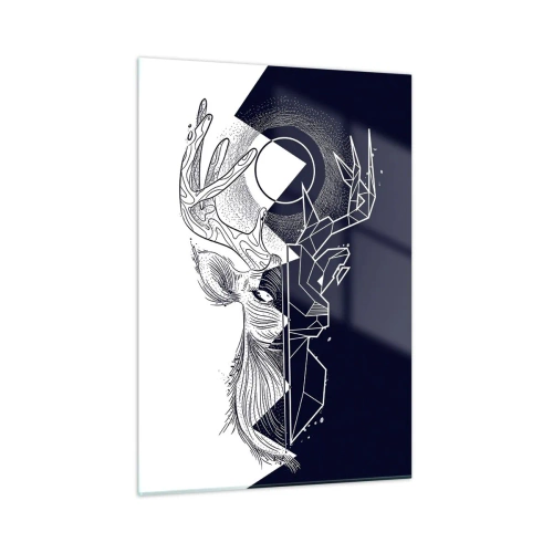 Quadro su vetro - Disegno geometrico di un cervo su sfondo bianco e nero - 50x70cm - Lotta e unità degli opposti - Decorazione murale moderna per soggiorno e camera da letto ARTTOR