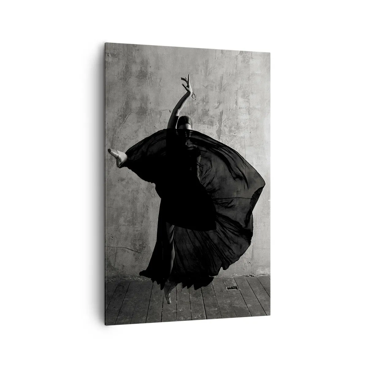 Quadro su tela - Stampe su Tela - Silhouette in bianco e nero di una ballerina in movimento su uno sfondo di muro - 80x120cm - Fasce piene di passione - Decorazione murale moderna per soggiorno e camera da letto ARTTOR