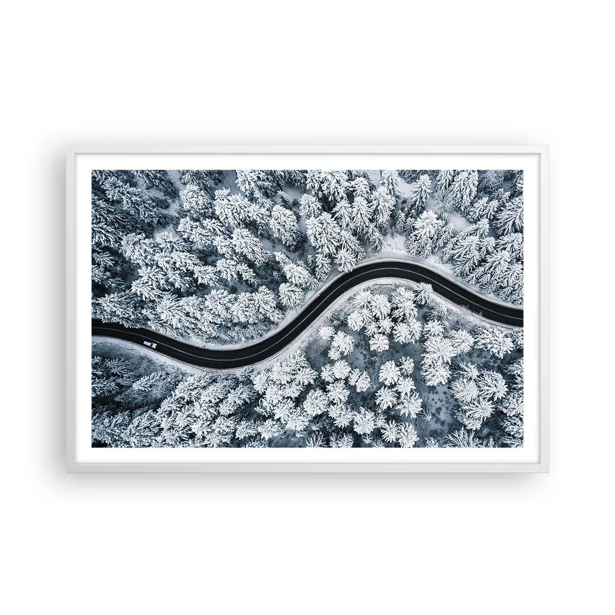 Poster in cornice bianca - Attraverso il bosco invernale - 91x61 cm