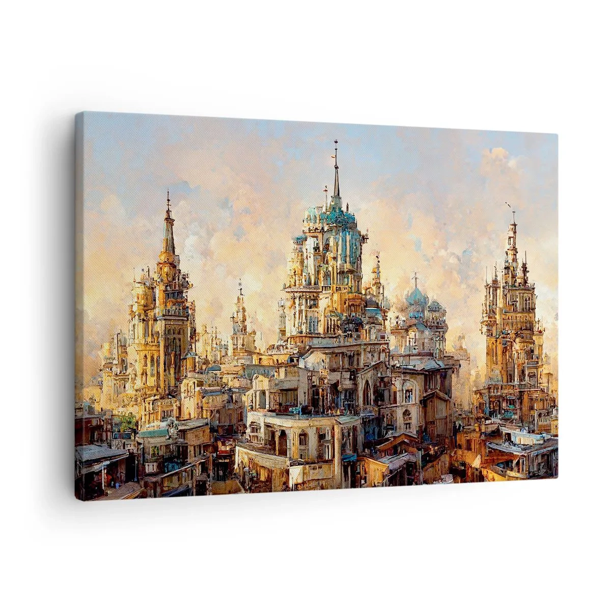 Quadro su tela - Stampe su Tela - Torri architettoniche nei raggi del sole al tramonto - 70x50cm - La città delle città - Decorazione murale moderna per soggiorno e camera da letto ARTTOR