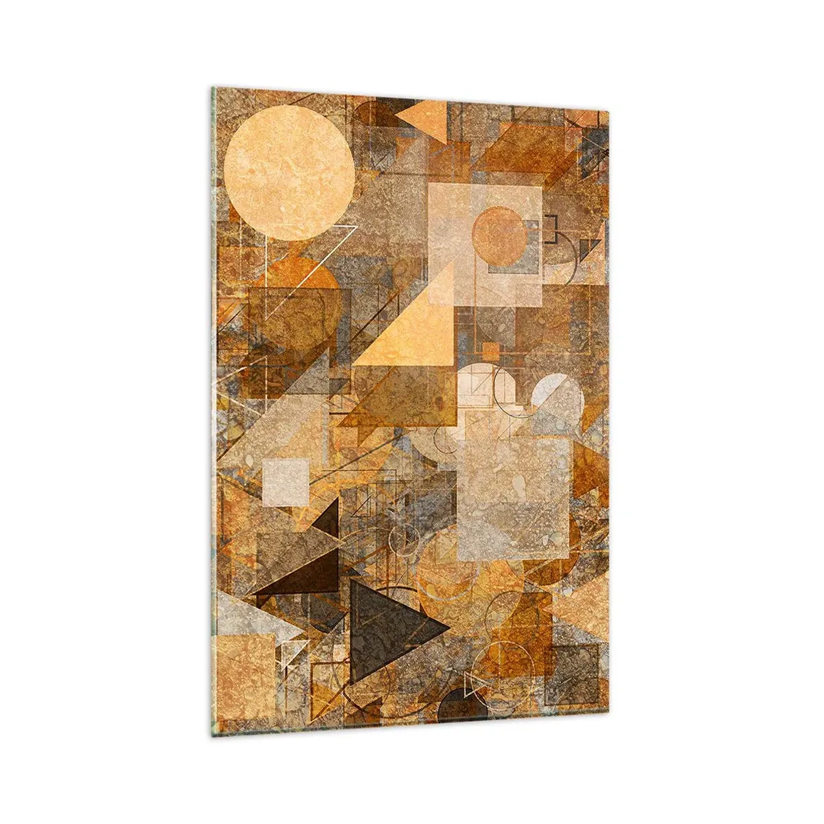Quadro su vetro - Figure geometriche astratte in tonalità calde - 80x120cm - Studio cubista in marrone - Decorazione murale moderna per soggiorno e camera da letto ARTTOR