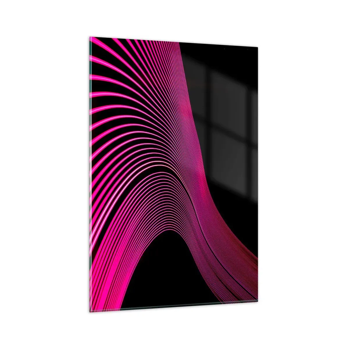Quadro su vetro - Linee futuristiche nei toni del rosa su sfondo nero - 80x120cm - Il viale della luce - Decorazione murale moderna per soggiorno e camera da letto ARTTOR