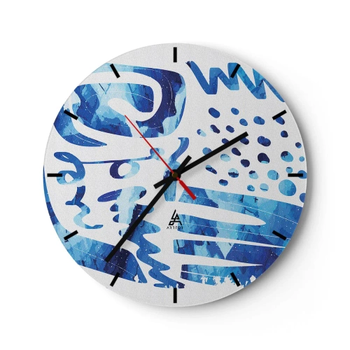 Orologio da parete - Orologio in Vetro - Motivi astratti blu su sfondo bianco - 30x30cm - Ritorno alle radici - Decorazione murale moderna per soggiorno, cucina e camera da letto ARTTOR