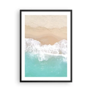 Poster in cornice nera - Una spiaggia con vista sulle onde del mare e sulla sabbia dorata - 50x70cm - Un tocco carezzevole - Decorazione murale moderna per soggiorno e camera da letto ARTTOR
