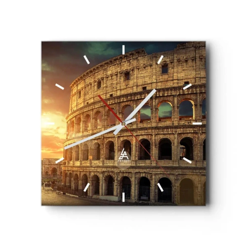 Orologio da parete - Orologio in Vetro - Il Colosseo a Roma al tramonto - 30x30cm - Impressione colossale - Decorazione murale moderna per soggiorno e camera da letto ARTTOR
