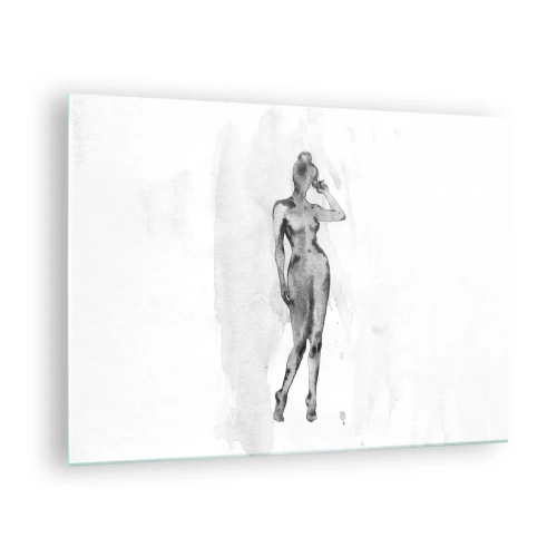 Quadro su vetro - Silhouette di una donna in tonalità di grigio su sfondo bianco - 70x50cm - Studio di ideale di bellezza - Decorazione murale moderna per soggiorno e camera da letto ARTTOR