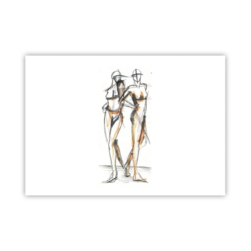 Poster - Schizzo artistico di due sagome su sfondo bianco - 100x70cm - Studio di armonia - Decorazione murale moderna per soggiorno e camera da letto ARTTOR