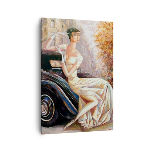 Quadro su tela - Stampe su Tela - Donna retrò accanto a un'auto d'epoca - 70x100cm - Eleganza in stile retro - Decorazione murale moderna per soggiorno e camera da letto ARTTOR