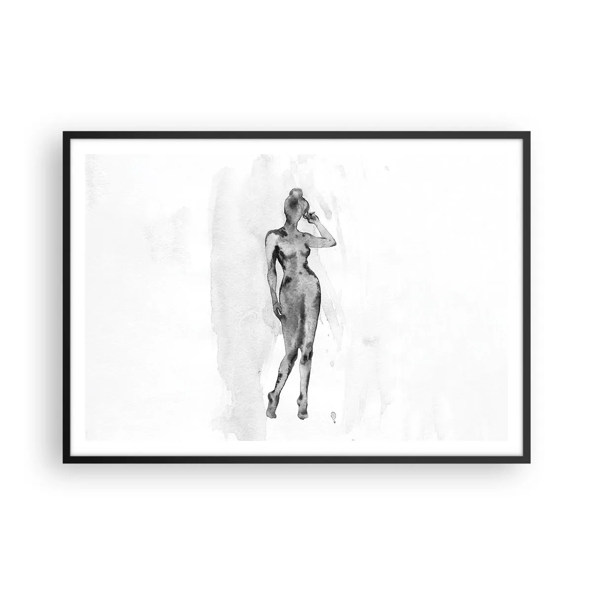 Poster in cornice nera - Schizzo della silhouette di una donna in tonalità di grigio - 100x70cm - Studio di ideale di bellezza - Decorazione murale moderna per soggiorno e camera da letto ARTTOR
