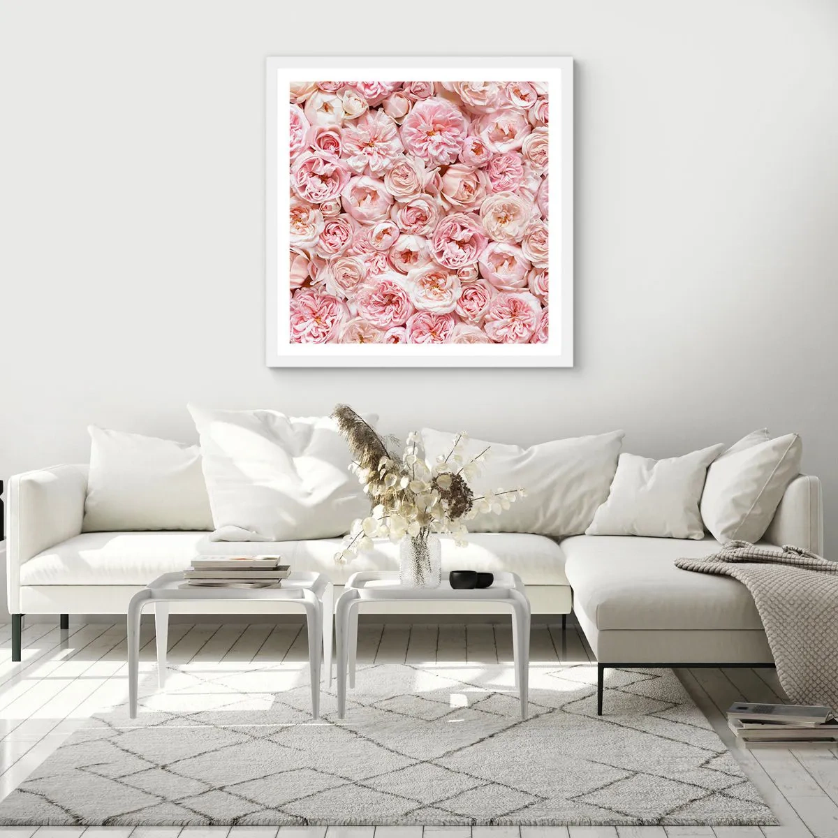 Poster in cornice bianca - Coperto di rose - 40x40 cm