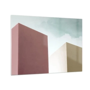 Quadro su vetro - Edifici geometrici in colori pastello - 70x50cm - Geometria di un'estate assolata - Decorazione murale moderna per soggiorno e camera da letto ARTTOR