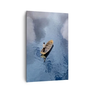 Quadro su tela - Stampe su Tela - Un uomo su una barca in un mare calmo circondato da nuvole - 80x120cm - Vita - viaggio - incertezza  - Decorazione murale moderna per soggiorno e camera da letto ARTTOR