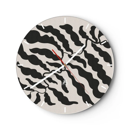 Orologio da parete - Orologio in Vetro - Forme organiche nere simili a foglie su uno sfondo chiaro - 30x30cm - La natura del quadrato - Decorazione murale moderna per soggiorno, cucina e camera da letto ARTTOR