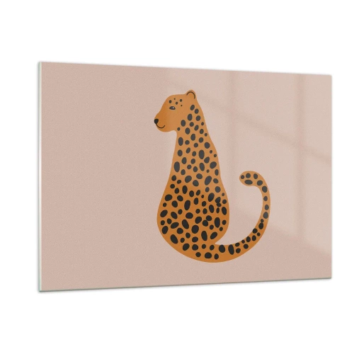 Quadro su vetro - Illustrazione di una pantera con macchie nere su sfondo beige - 120x80cm - Il leopardo è un motivo di moda - Decorazione murale moderna per soggiorno e camera da letto ARTTOR