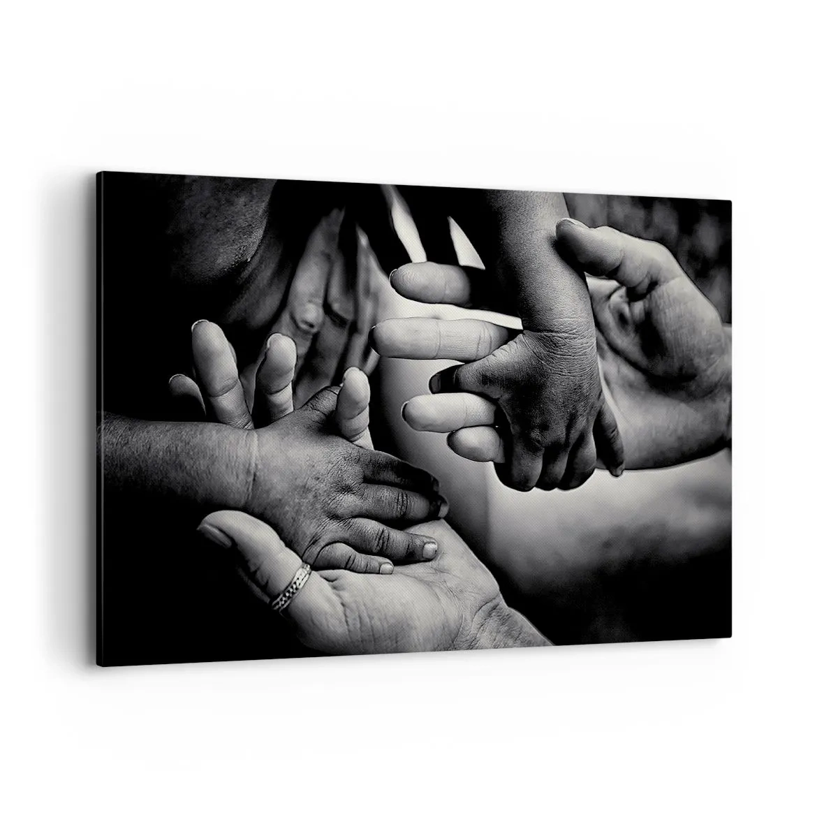 Quadro su tela - Stampe su Tela - Mani bianche e nere di diverse generazioni - 100x70cm - Umanità - Decorazione murale moderna per soggiorno e camera da letto ARTTOR