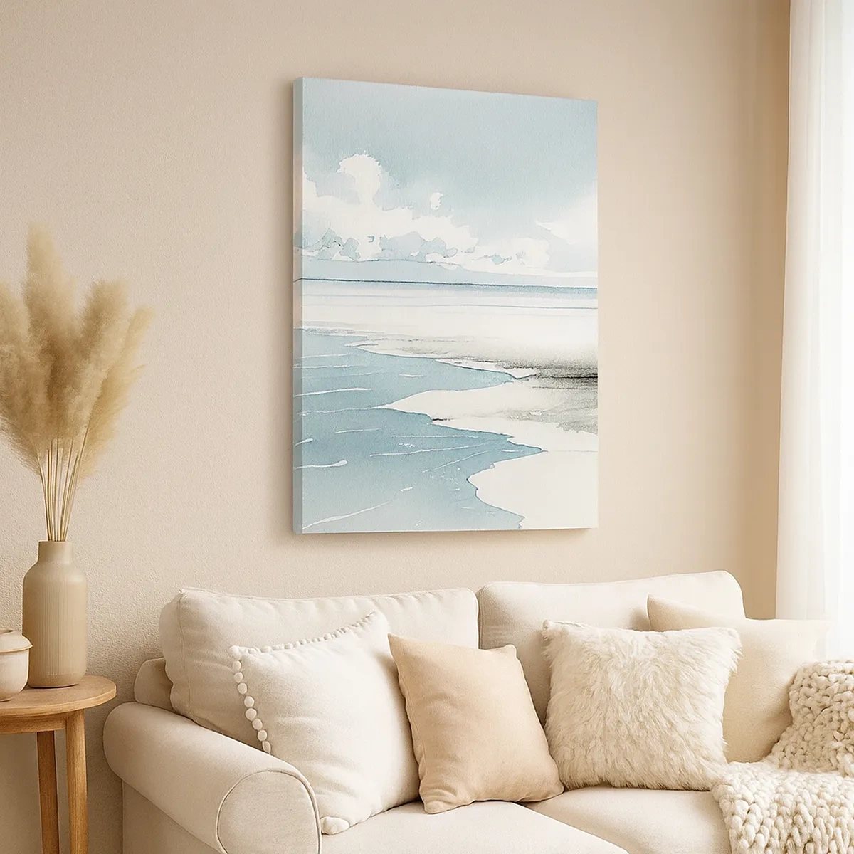 Quadro su tela - Stampe su Tela - Un mare calmo e una spiaggia dalle tonalità chiare di blu - 50x70cm - Marea dolce - Decorazione murale moderna per soggiorno e camera da letto ARTTOR
